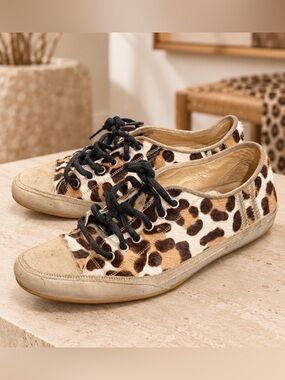Calf Leopard Print Women's leather Sneakers with Black Laces EU 37.5/7.5